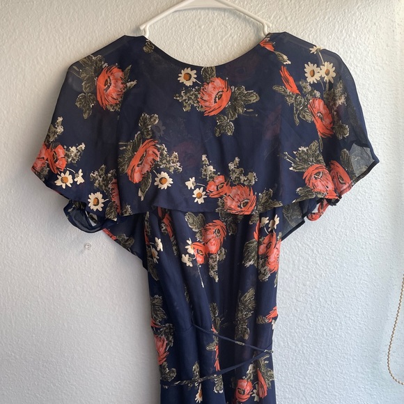 Reformation Hardwood Dress in Moonshadow XS navy blue wrap dress orange floral - Picture 6 of 9